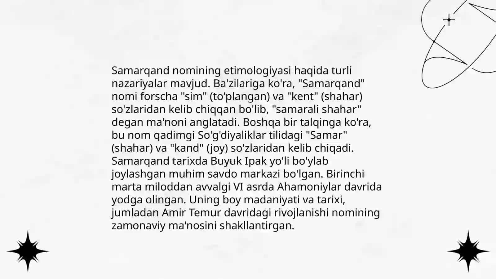 Toponomika: joy nomalari va ularning kelib chiqish tarixi. O'zbekiston shaxarlar etimalogiyasi 4