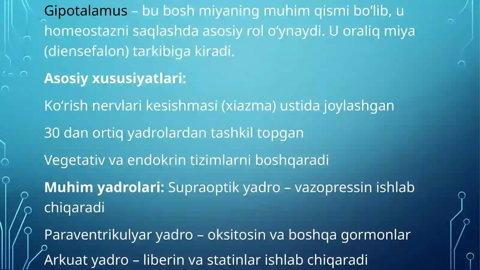 Gipotalamus neyrosekretsiyasining strukturaviya soslari .Endokrinva nerv tizimining aloqasi.Endokrinvaimmuntizimining o’zaro aloqasi 4