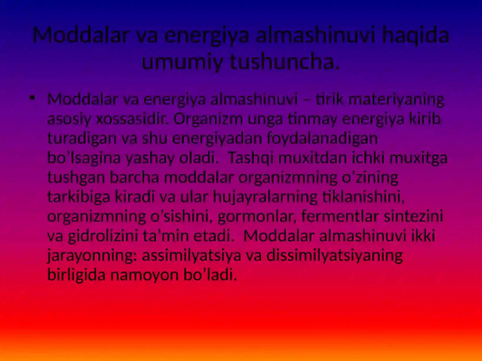 Organizmda Moddalar va Energiya Almashinuvi 4