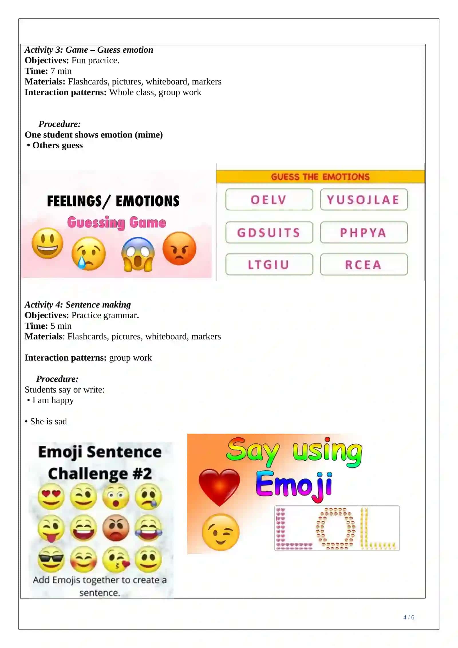 LESSON PLAN ESP emotions and feelings 4
