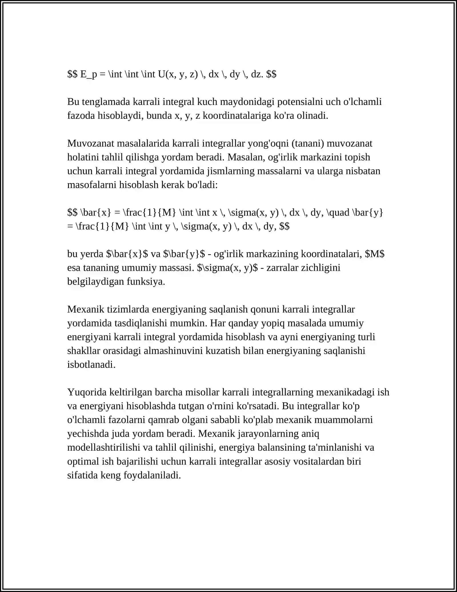 KARRALI INTEGRALLARNING FIZIKADAGI TATBIQLARI 4