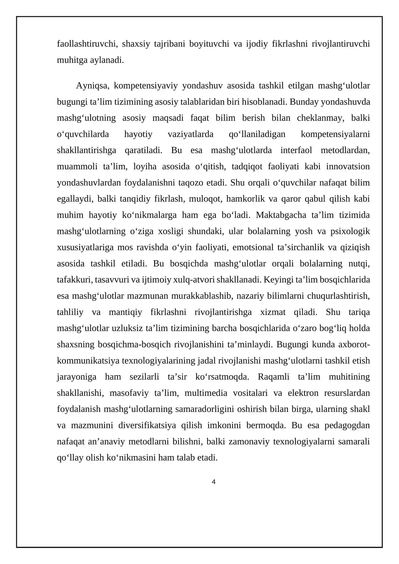 MASHG‘ULOT – TA’LIM BERISHNING ASOSIY SHAKLI SIFATIDA 4