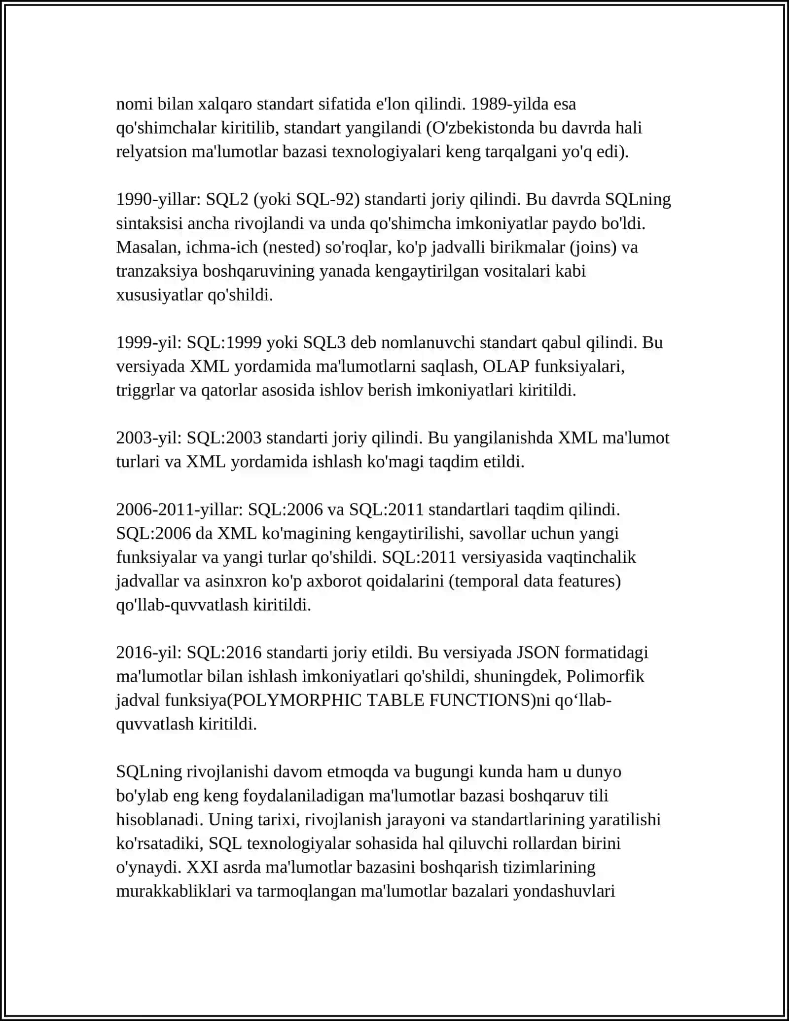 SQL TILI TARIXI VA RIVOJLANISHI 4