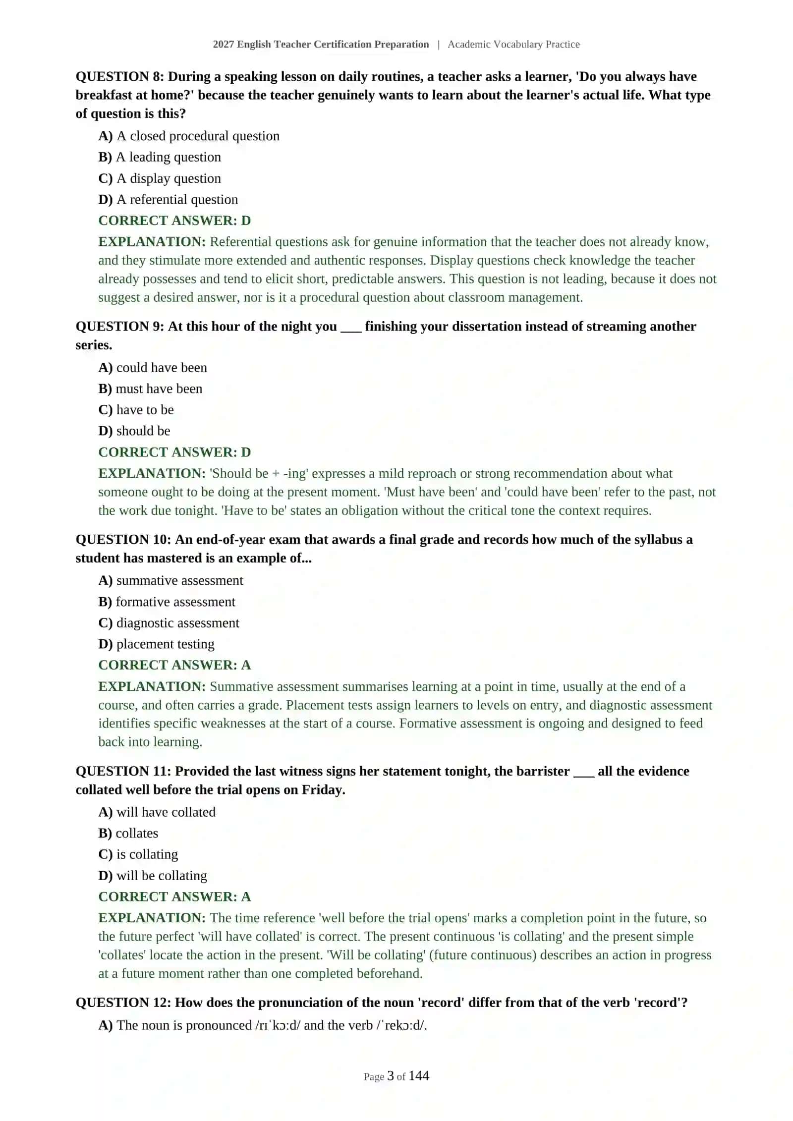 2027 English Teacher Certification Preparation | Academic Vocabulary Practice 4