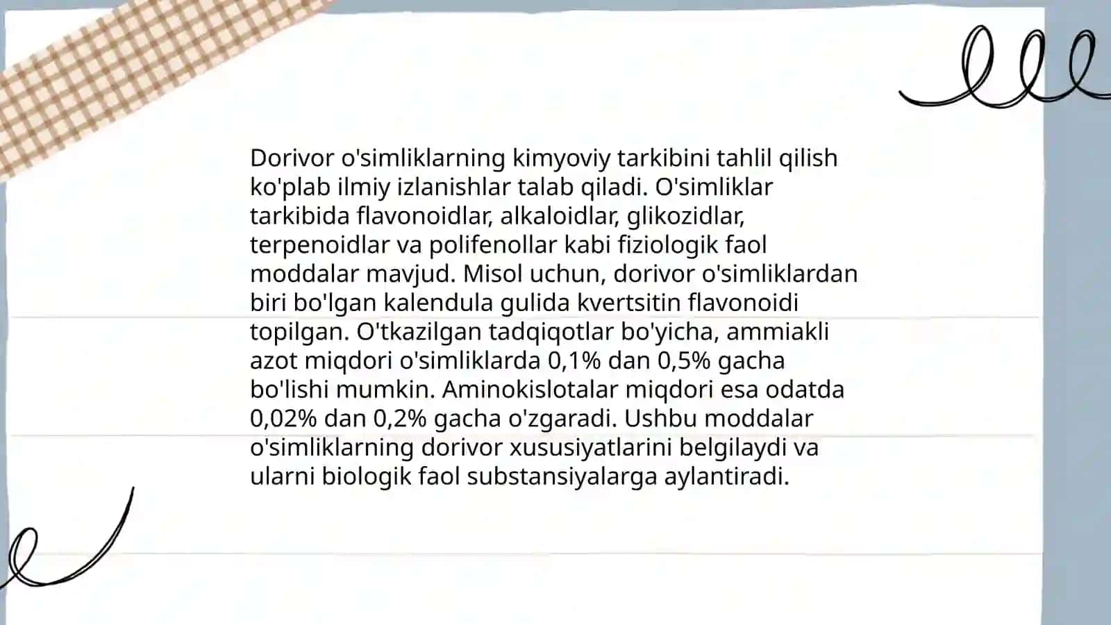 Tarkibida alkaloidlar bo'lgan dorivor o'simliklar gerbariylari va mahsulotlarini o'rganish 4