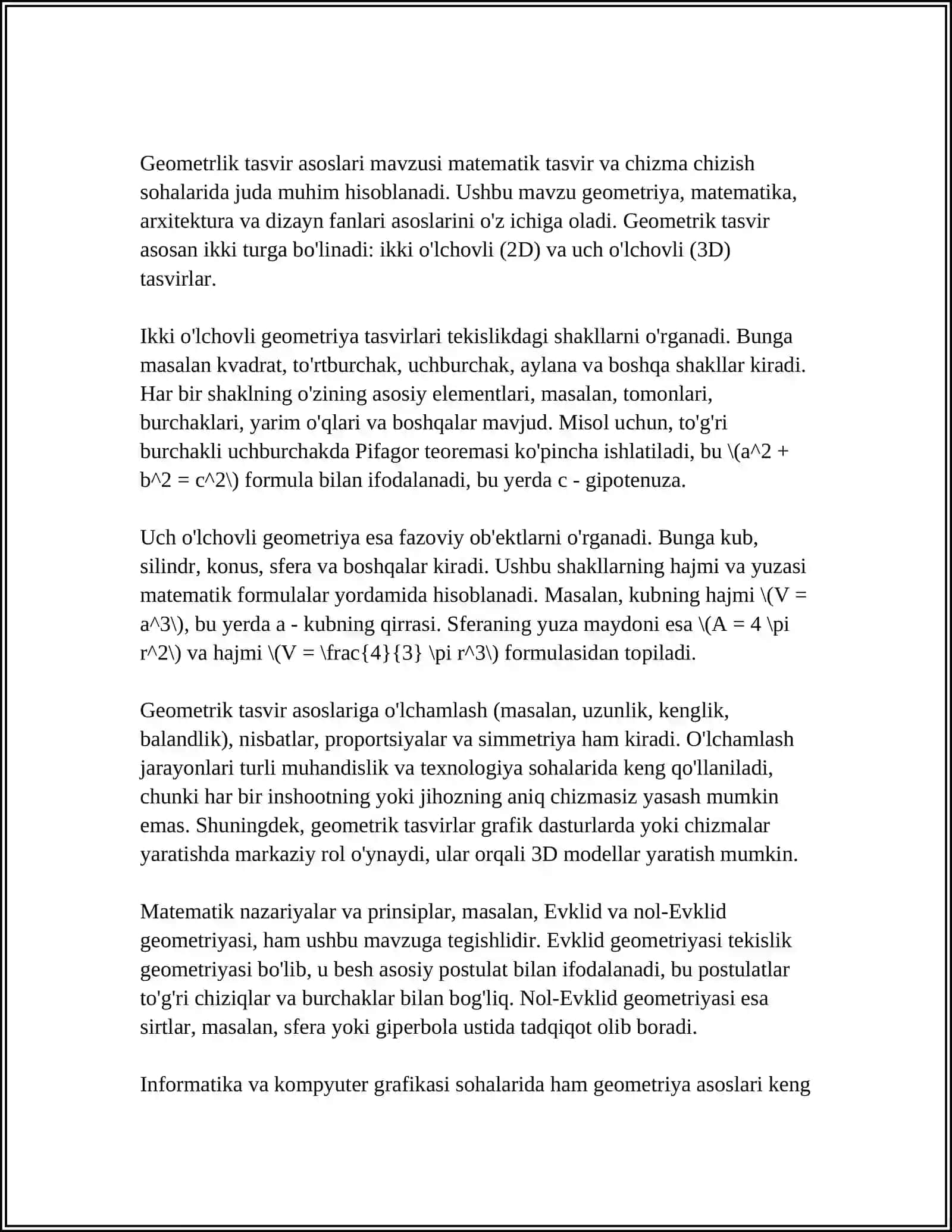 MATEMATIKADA ABSTRAKSIYA VA GEOMETRIK TASVIRLARNING ALOQASI 4