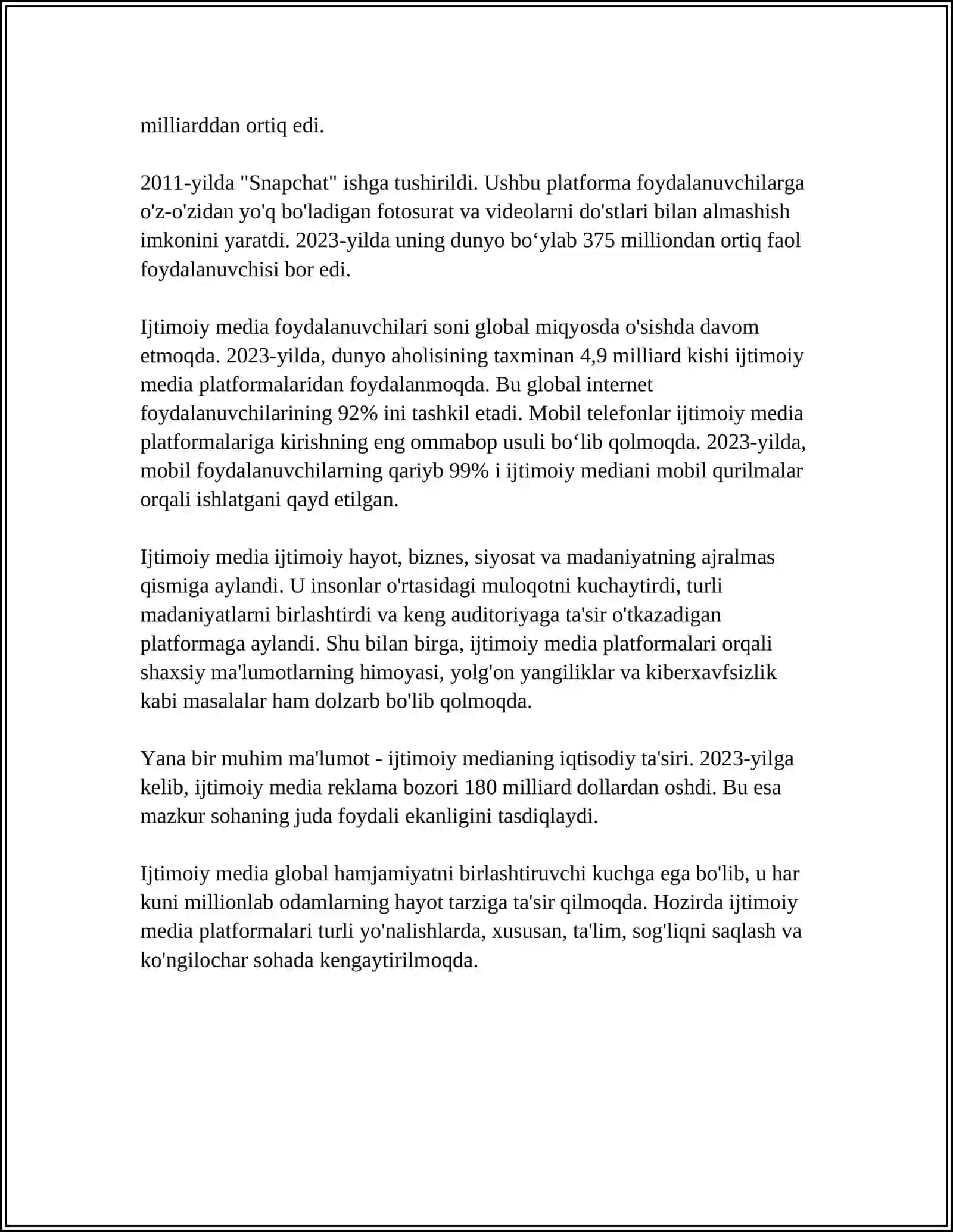 MUSTAQIL ISH Mavzu: IJTIMOIY MEDIA SHAKLLARI 4