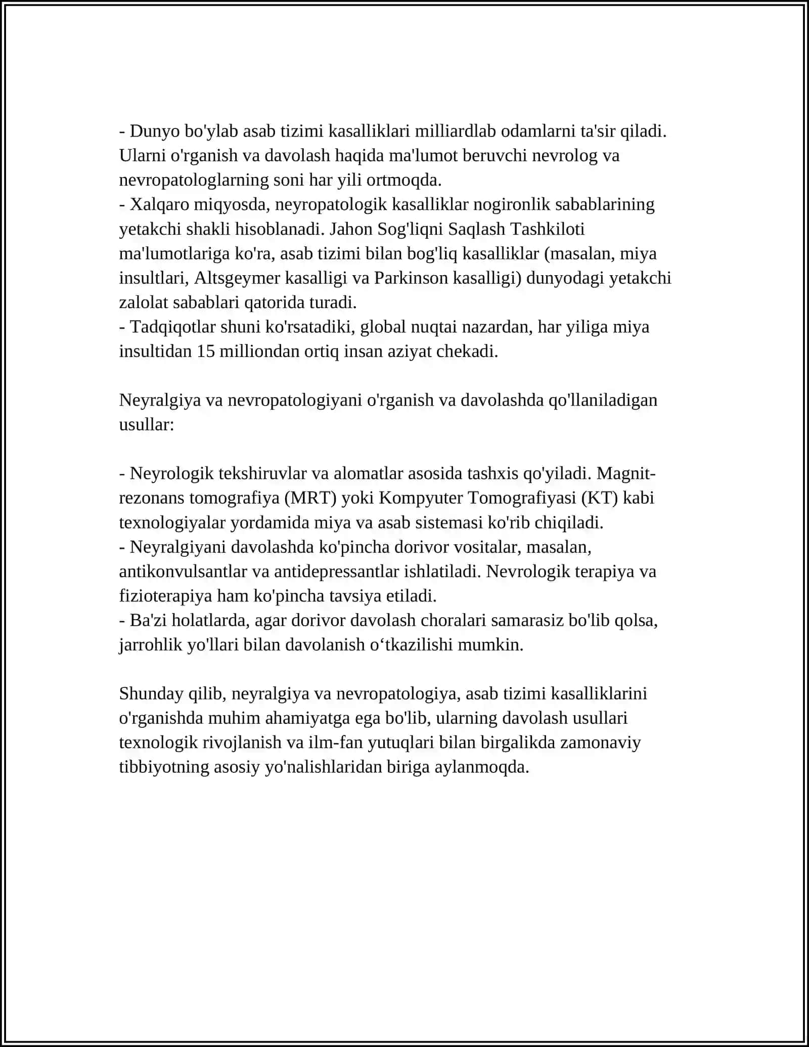 NEVRALIGIYA VA NEVRAPATOLOGIYA HAQIDA UMUMIY TUSHUNCHALARNI MUAMMOLI VA SHAXSGA YOʻNALTIRILGAN TEXNOLOGIYALAR YORDAMIDA OCHISH 4