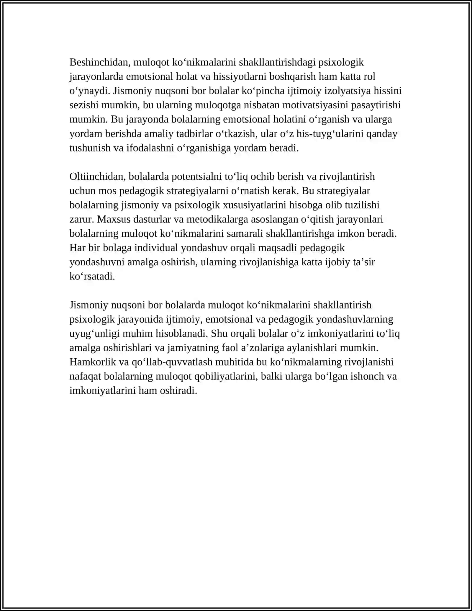 JISMONIY NUQSONI BOR BOLALARDA MULOQAT KO'NIKMALARINI SHAKLLANTIRISH PSIXOLOGIK XUSUSIYATLARI 4