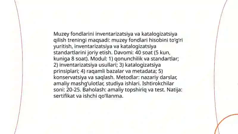 Eksponatlarni konservatsiya va restavratsiya bo‘yicha amaliy mashg‘ulotlar 4