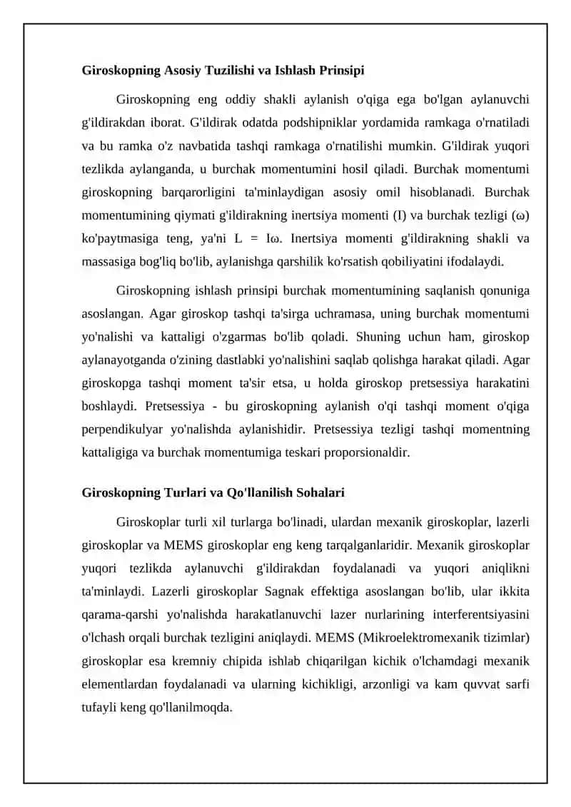 Giroskoplar: Asosiy tushunchalar va tamoyillar 4