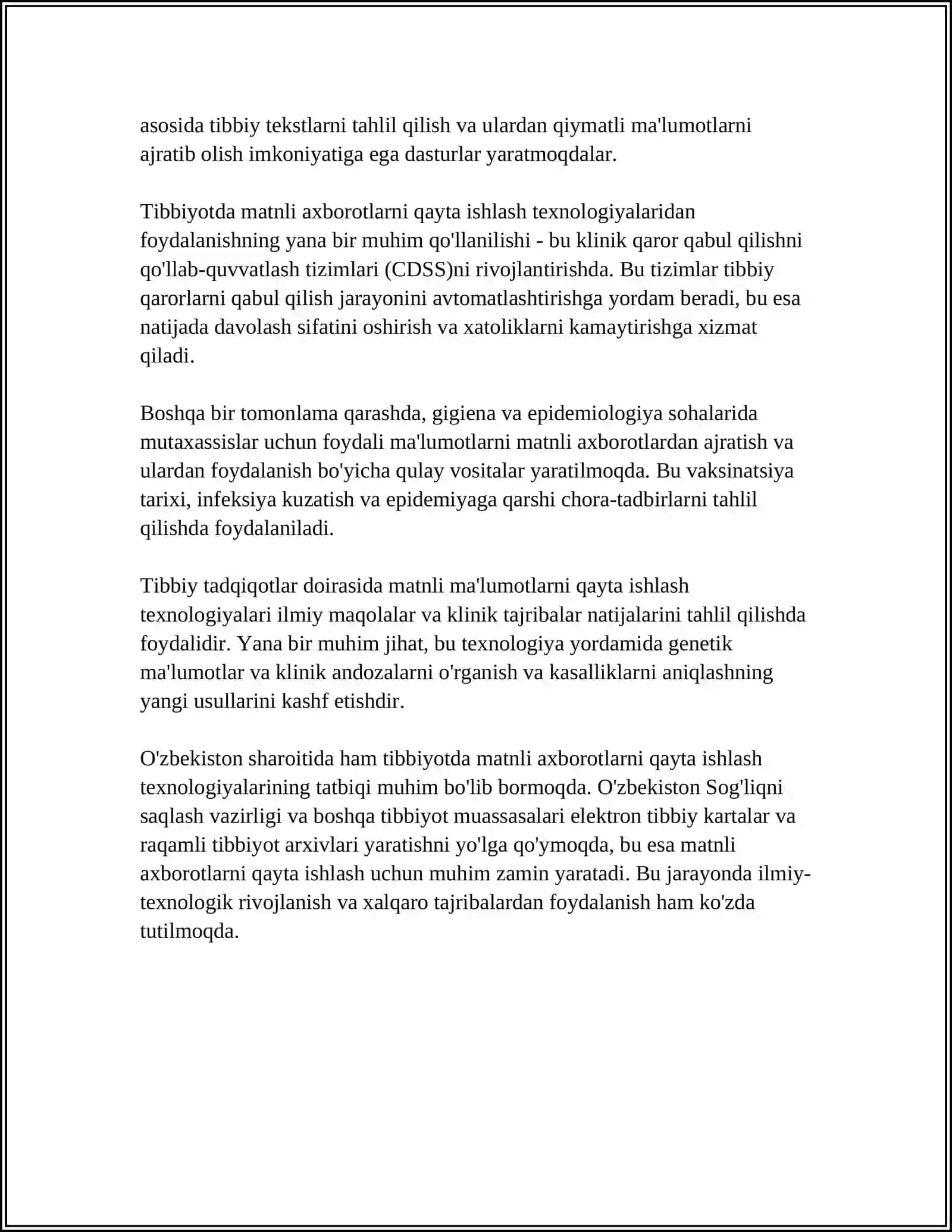 MAZU: TIBBIYOTDA MATNLI AXBOROYLARNI QAYTA ISHLASH TEXNOLOGIYASI 4