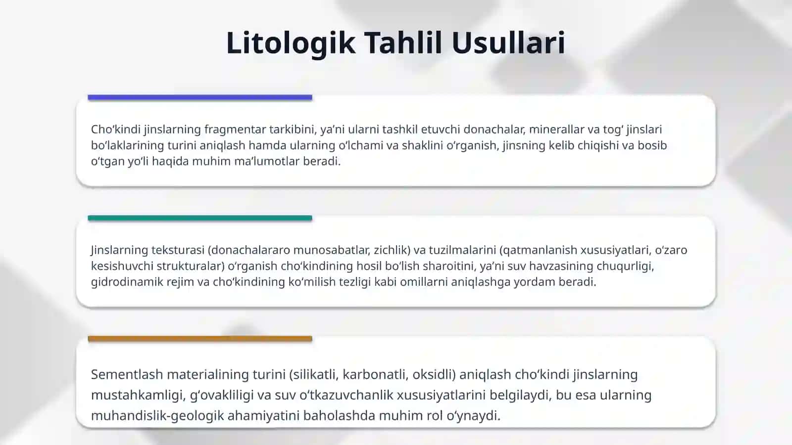 Choʻkindi jinslarni litologik va giokimyoviy fatsial tahlil 4