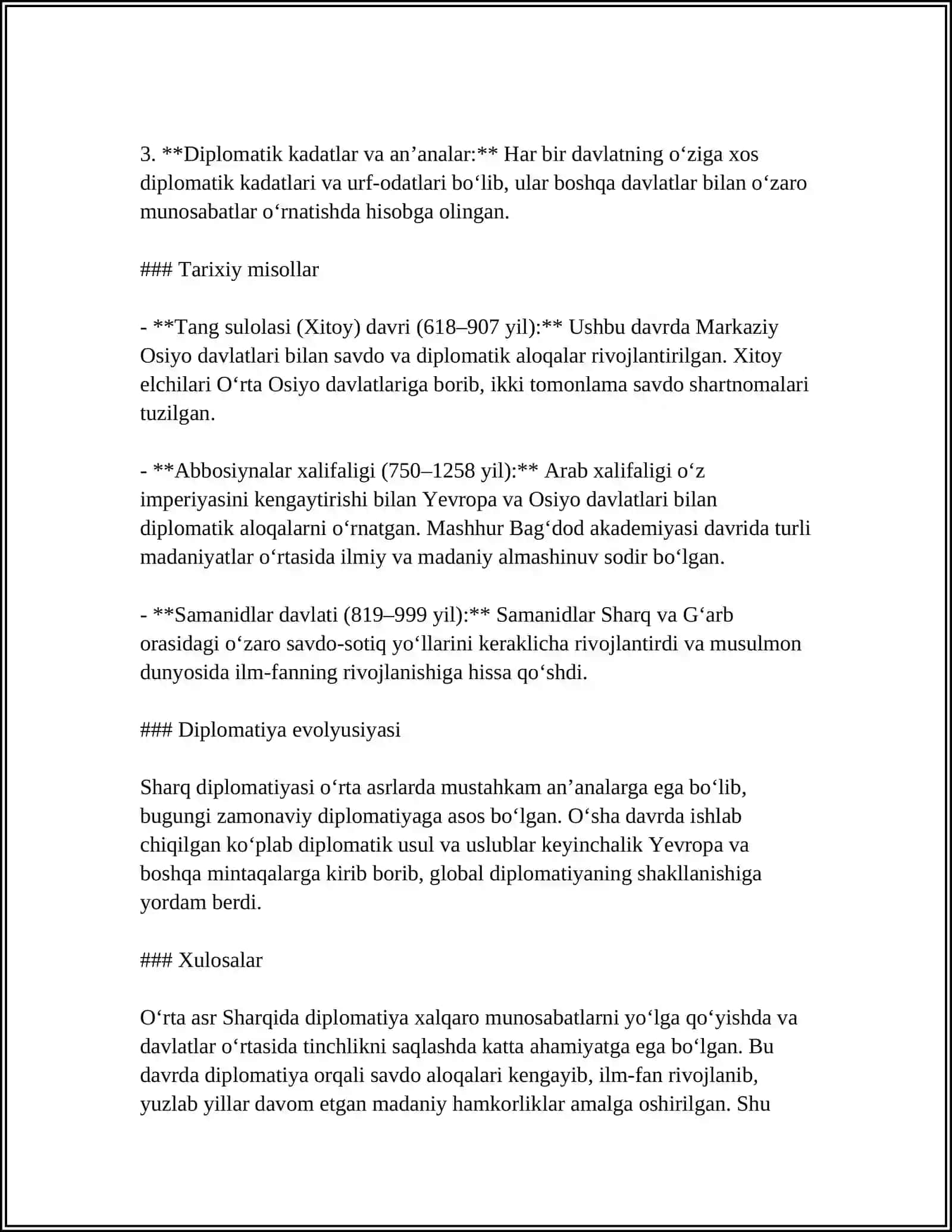 OʻRTA ASRLARDA SHARQDA XALQARO MUNOSABATLAR VA DIPLOMATIYA 4