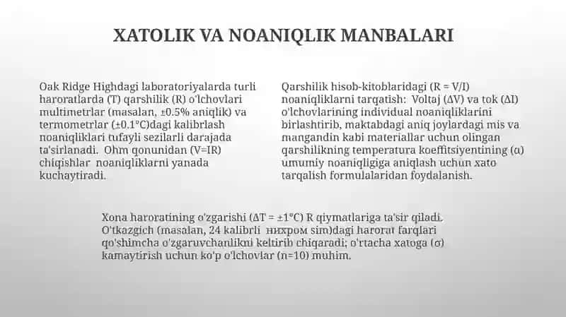 Metall o'tkazgichlar qarshiligi va temperaturaga bog'liq 4
