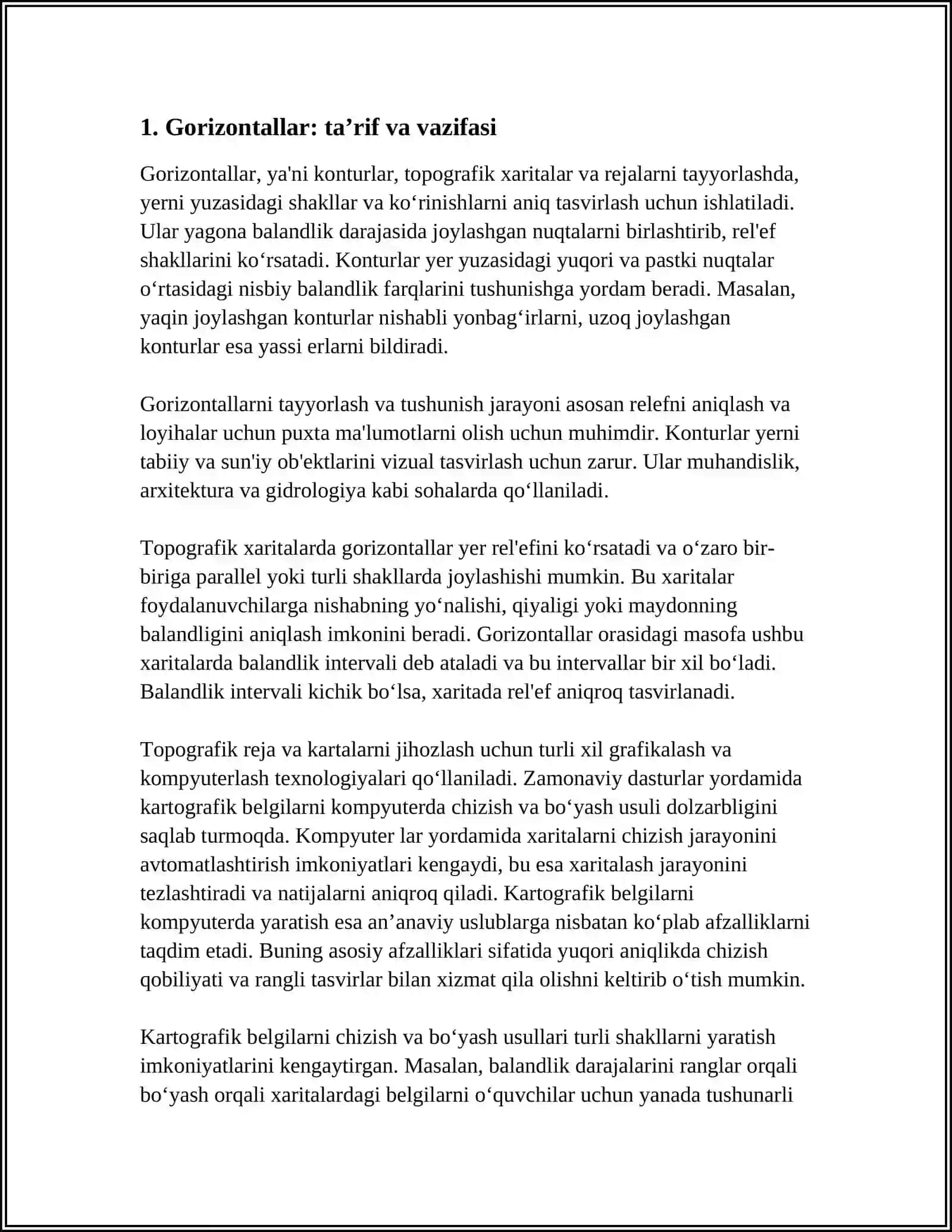 Gorizontallar bilan Relefni Tasvirlash 4