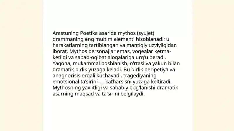 Arastuning poyetika asarida dramma nazariyasining asosiy qoidalari 4