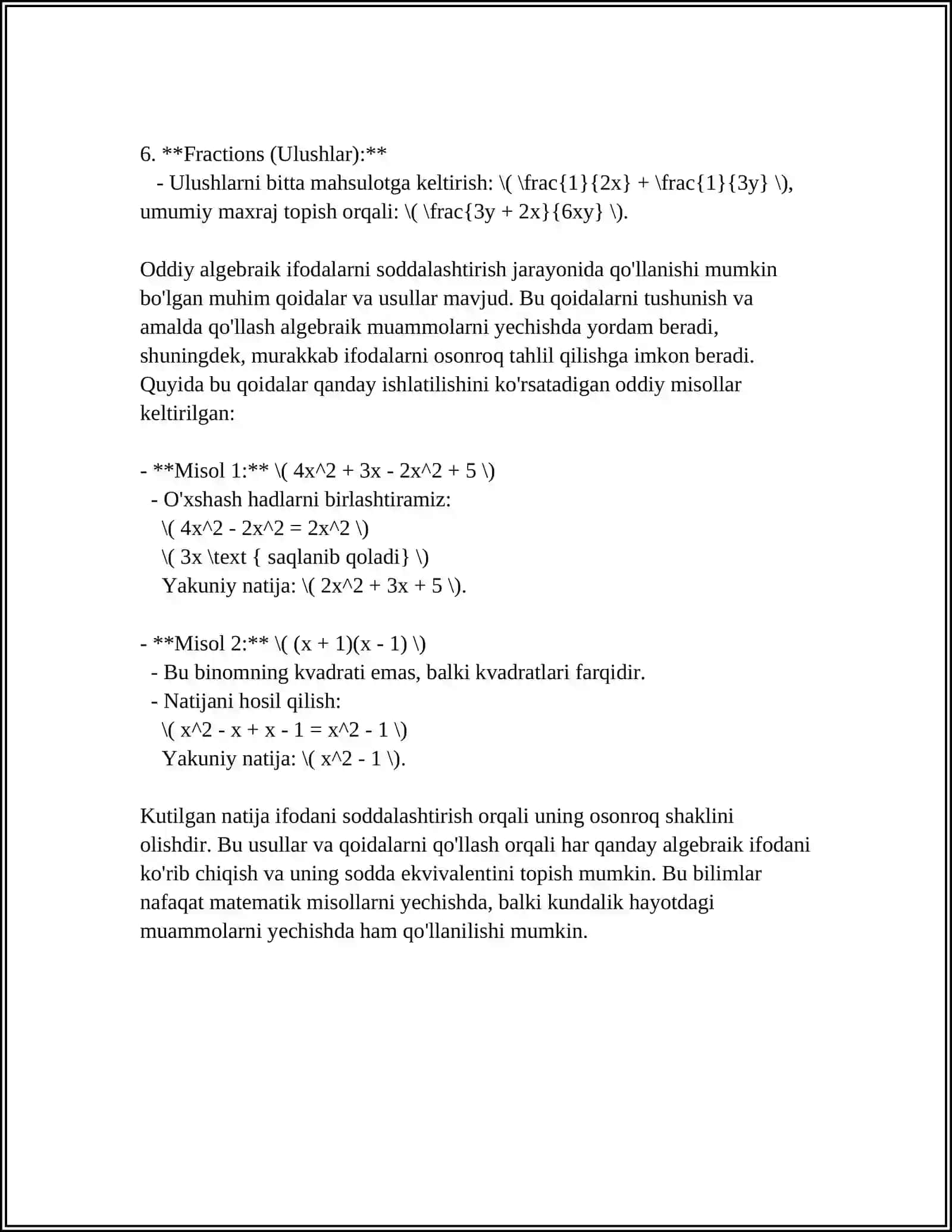MATLAB DASTURIDA MATEMATIK IFODALAR USTIDA SHAKIL ALMASHTIRISHLAR 4