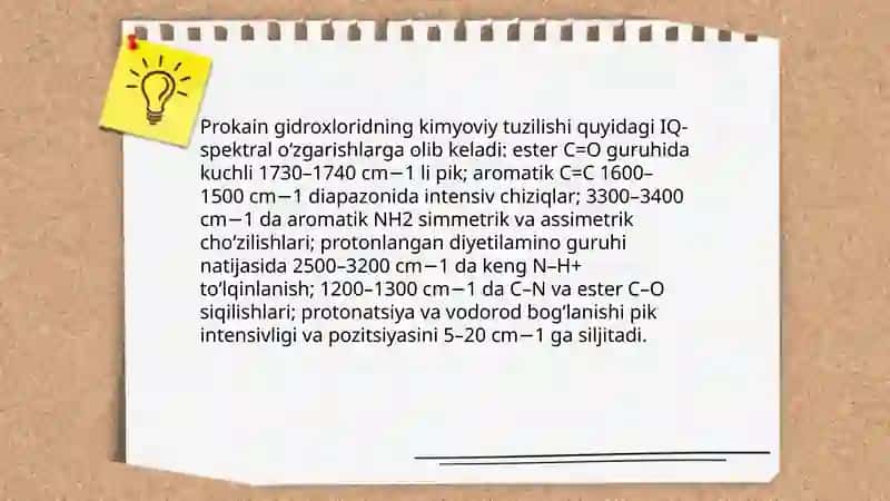 IQ-spektroskopiya usulining prokain gidroxlorid moddasi tahlilida qo'llanilishi 4
