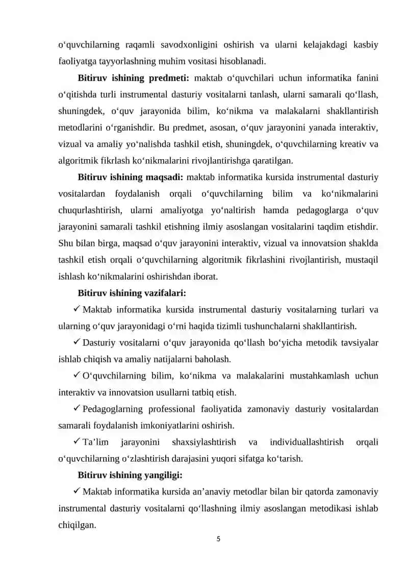 MAKTAB INFORMATIKA KURSIDA INSTRUMENTAL DASTURIY VOSITALARDAN FOYDALANISH METODIKASI 4