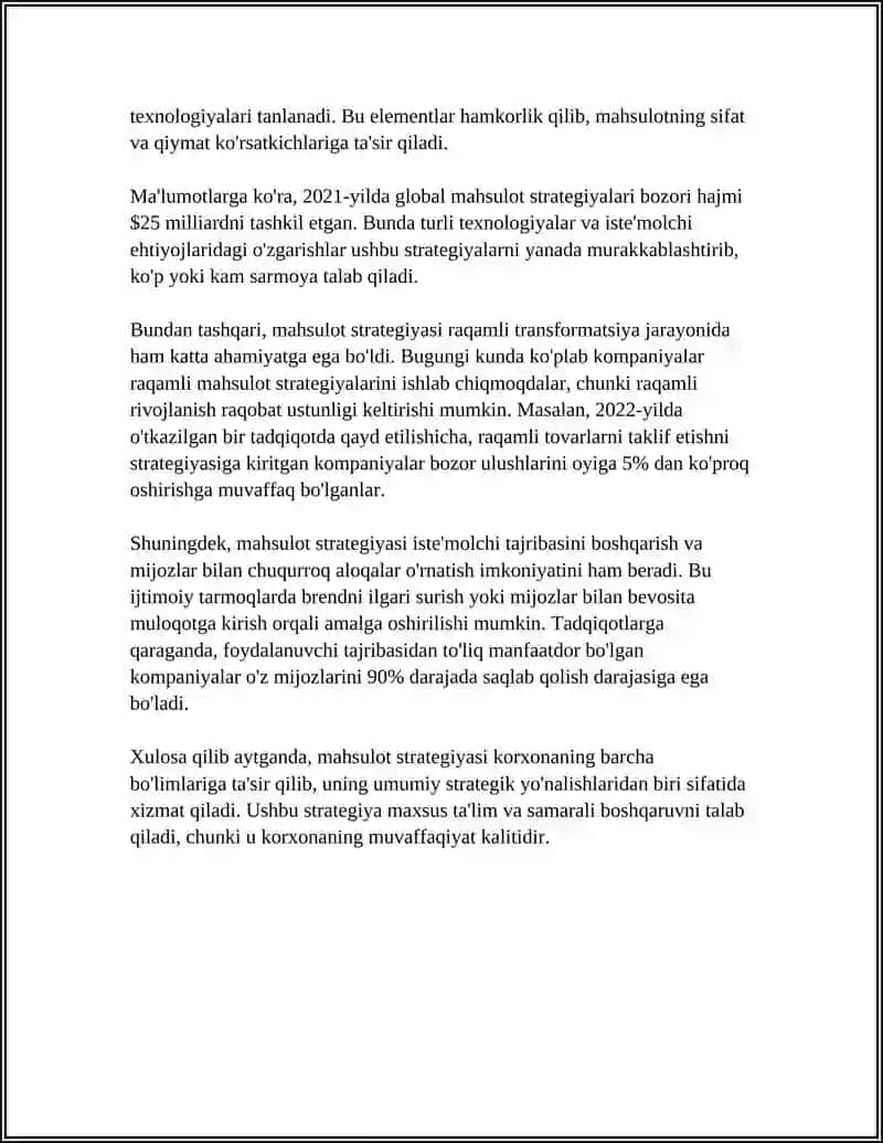 KORXONANI STRATEGIK BOSHQARISHDA MAHSULOTNI O'RNI 4