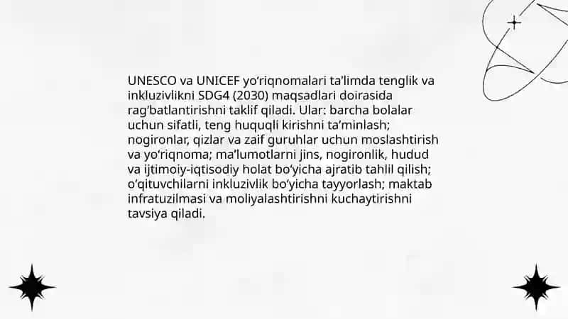 Taʼlimda xalqaro tashkilotlar tavsiyalari (UNESCO UNICEF) 4