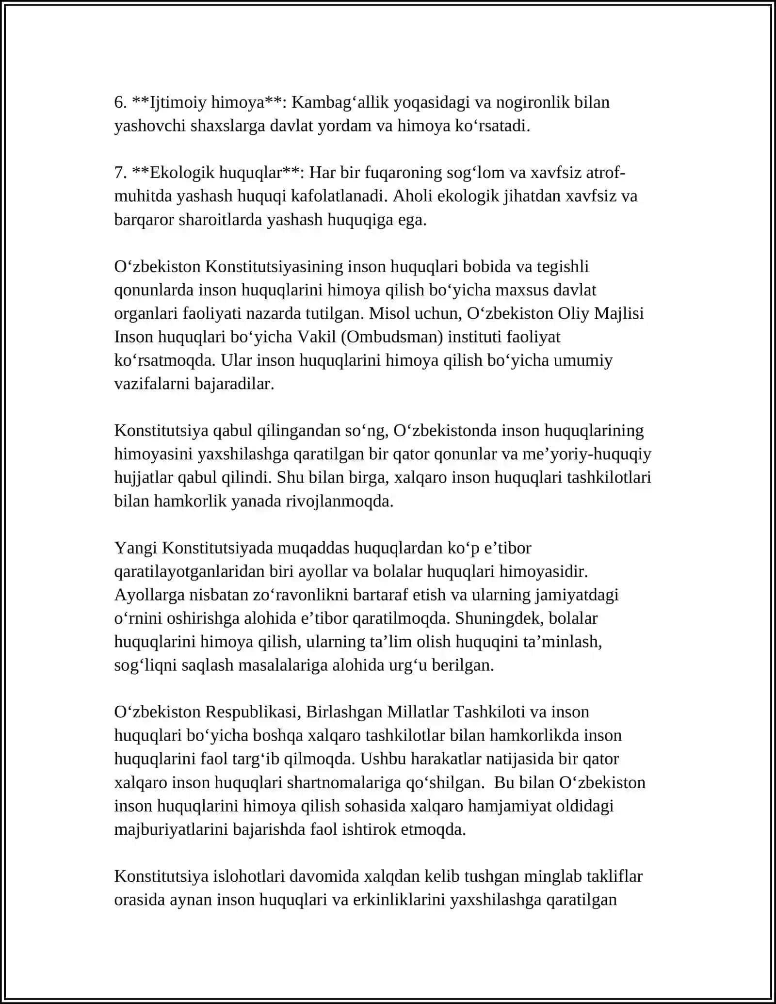 YANGI O‘ZBEKISTONDA INSON HUQUQ VA ERKINLIKLARI KAFOLATLARINING YARATILISHI 4