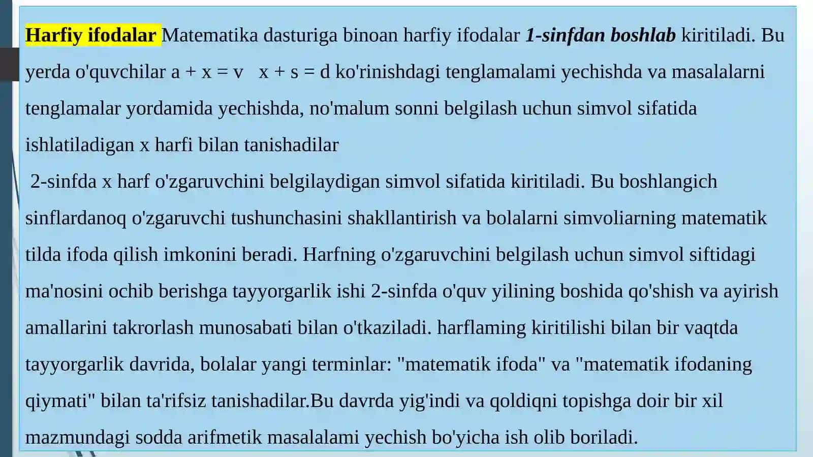 Algebraik materiallarni o‘rgatish metodikasi 4