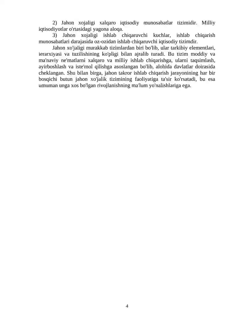 JAHON XOʻJALIGI TARAQQIYOTINING XOZIRGI ZAMON XUSUSIYATLARI 4