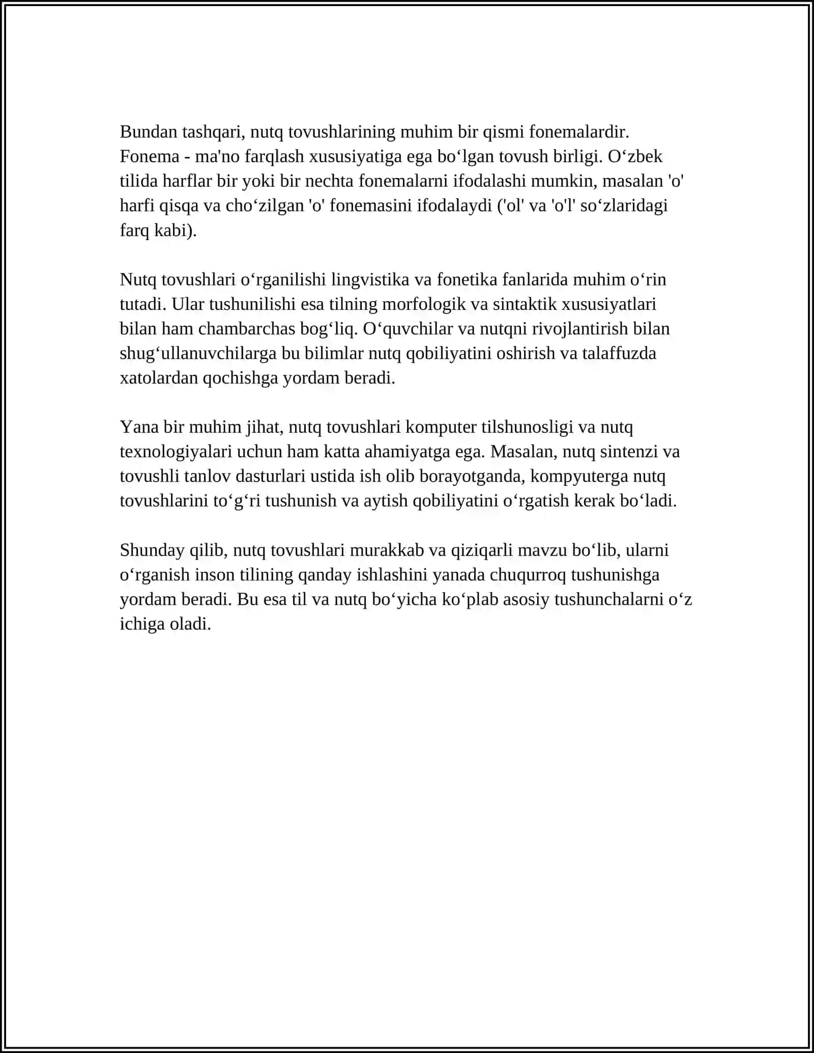 ONA TILINING FANETIK VOSITALARI; NUTQ TOVUSHLARI, URĞU, OHANG (INTANATSIYA) 4