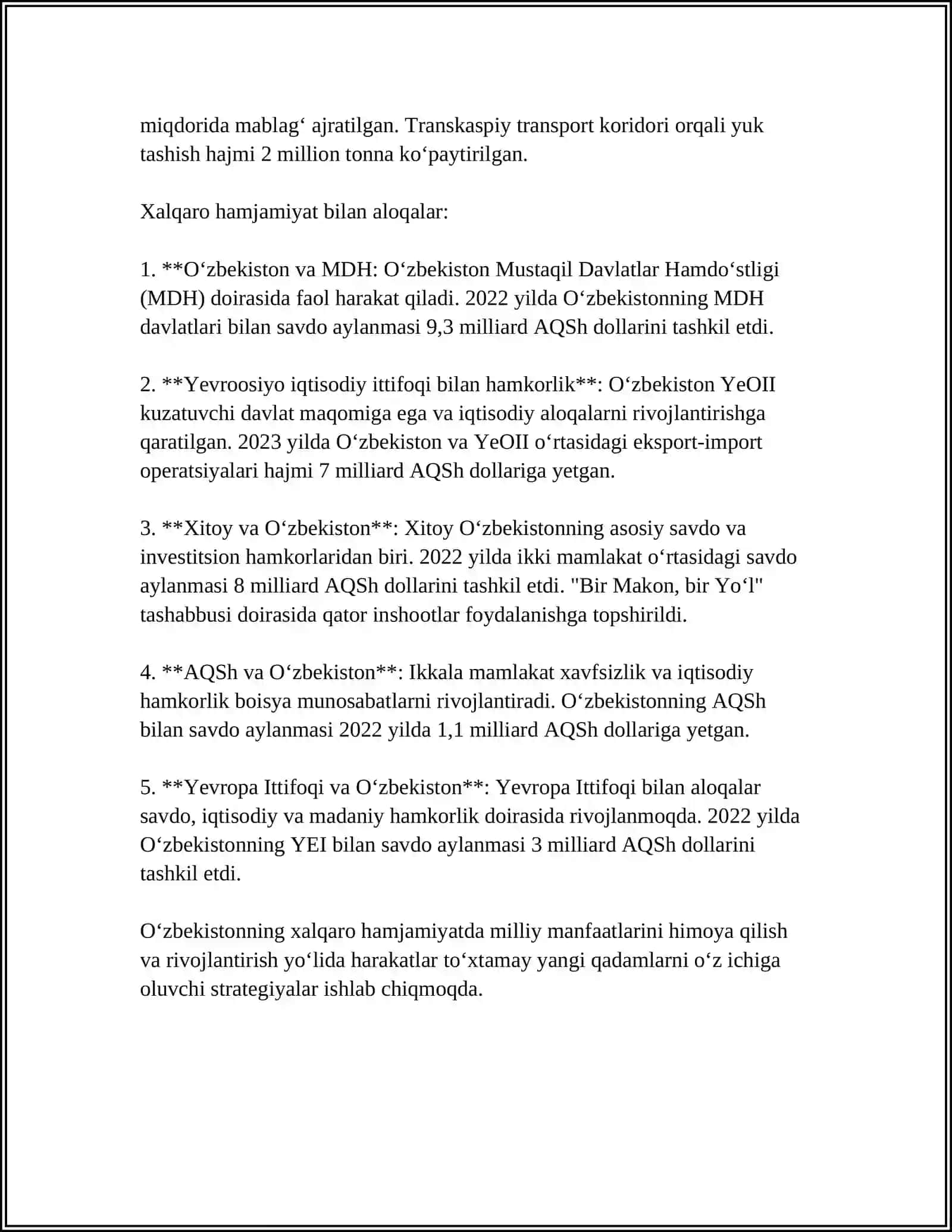 O'ZBEKISTON VA JOHON HAMJAMIYATI 4