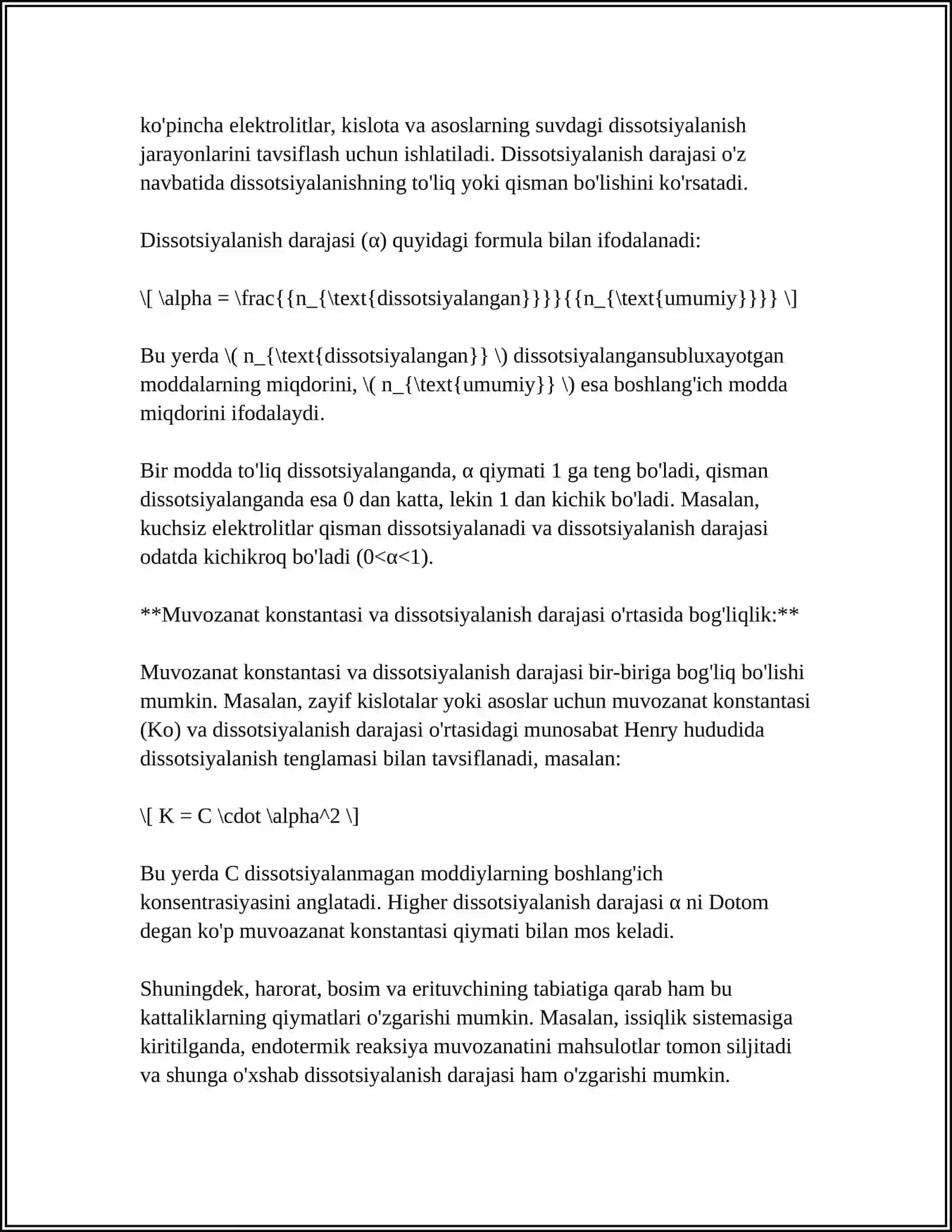 MUVOZANAT KONSTANTASINING DISSOTSIYALANISH DARAJASI ORQALI IFODALANISHI 4