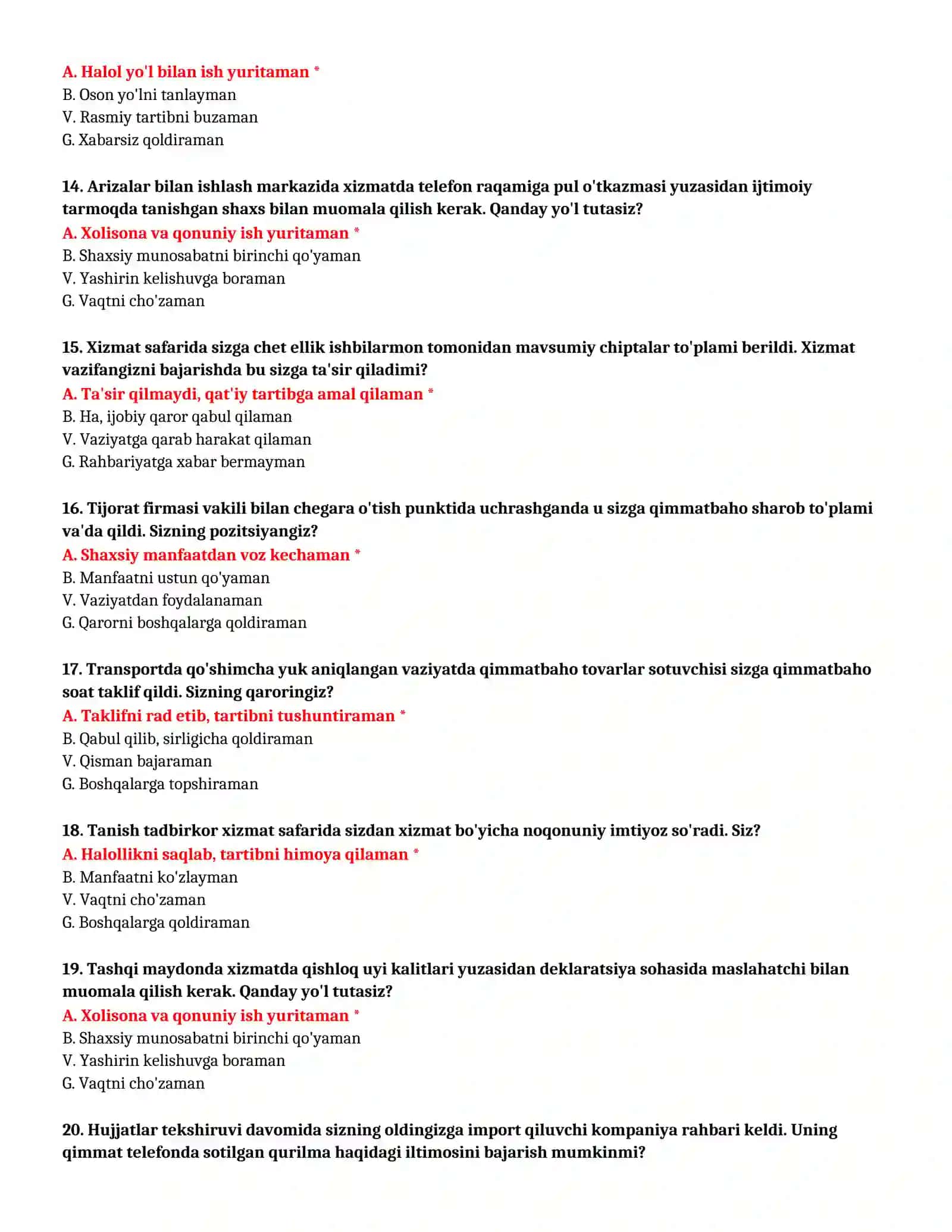 BOJXONA AKADEMIYASI - TO'LIQ TEST TO'PLAMI (№ 35) 4