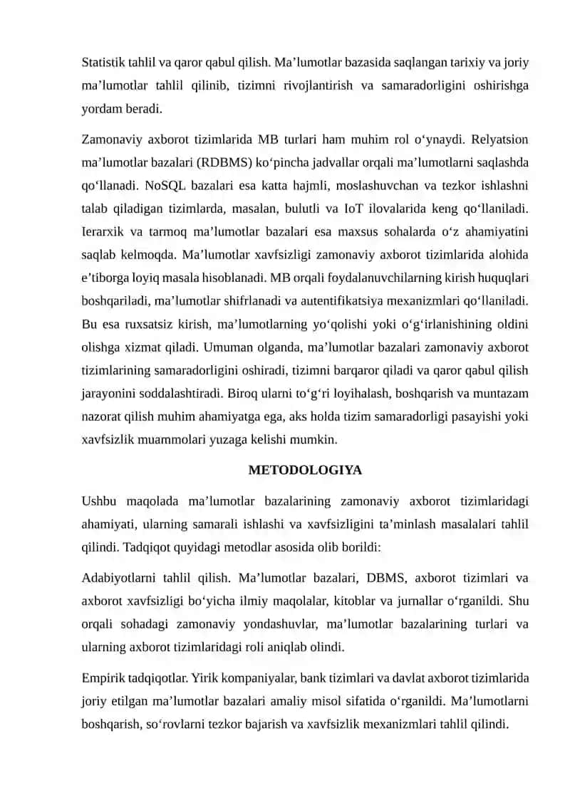 MA’LUMOTLAR BAZALARINING ZAMONAVIY AXBOROT TIZIMLARIDAGI AHAMIYATI 4