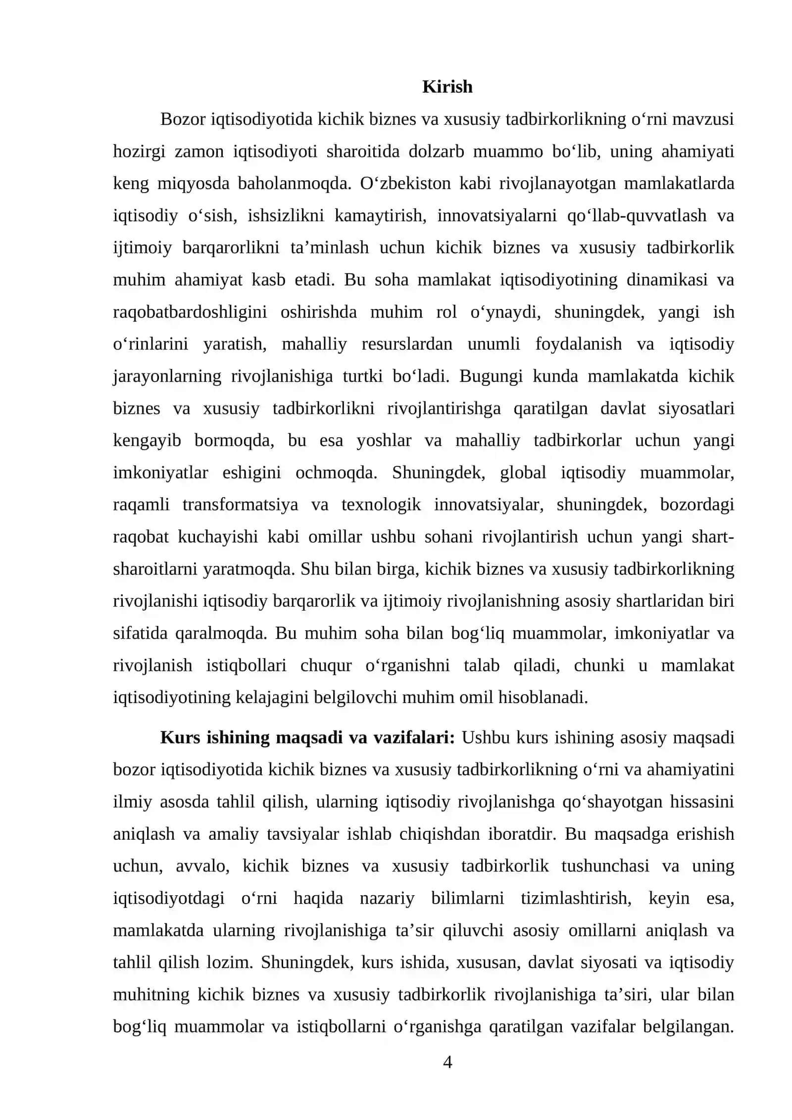 BOZOR IQTISODIYOTIDA KICHIK BIZNES VA XUSUSIY TADBIRKORLIKNING ÕRNI 4