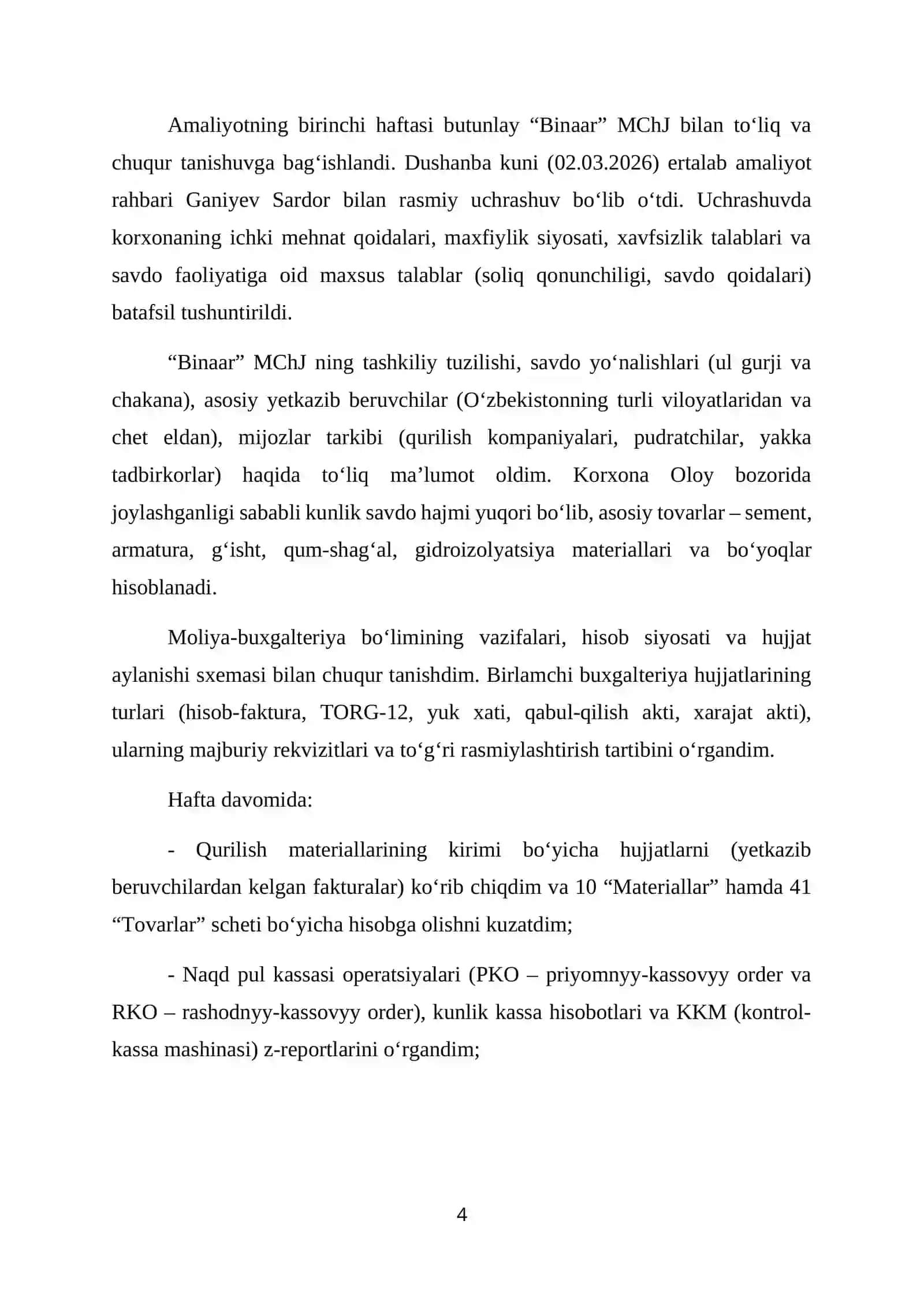 Qurilish mollari savdo sotiq mchj boʻyicha Bitiruv Malakaviy Amaliyot Hisoboti. 4