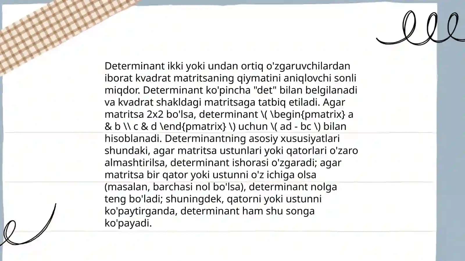 Determinantlar nazariyasini ortaganal qurish 4