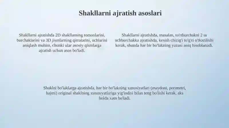 Shakllarni farqlay olish qismlarga boʻlish qisimlardan figuralar hosil qilish 4