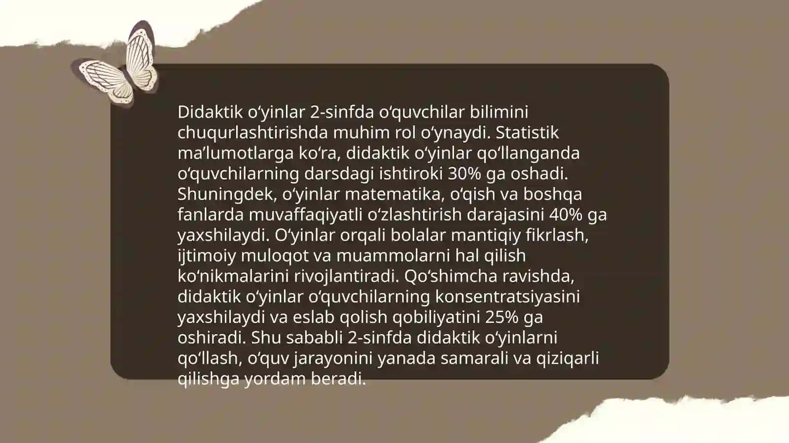 Sinfdan tashqari mashgʻulotlarda didaktik oʻyinlarning ahamiyati, mazmuni ulardan foydalanish (3-sinf misolida) 4