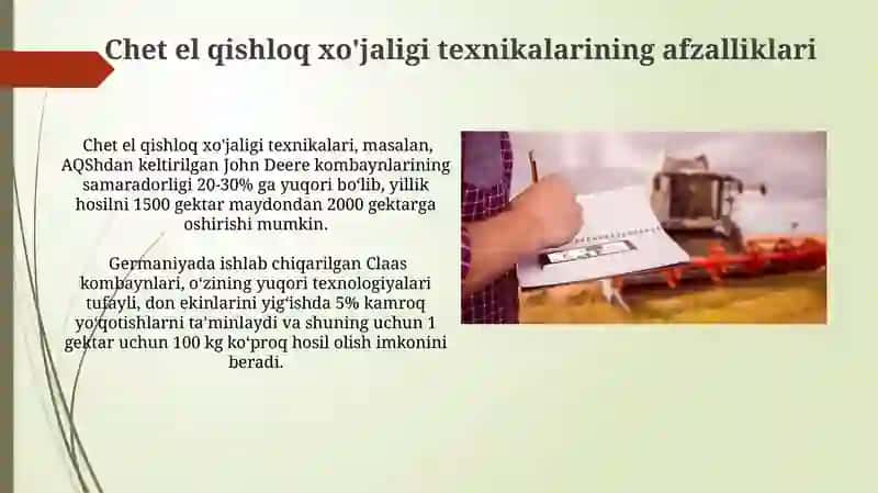 Chet el qishloq xo'jaligi texnikalarining afzalliklari 4