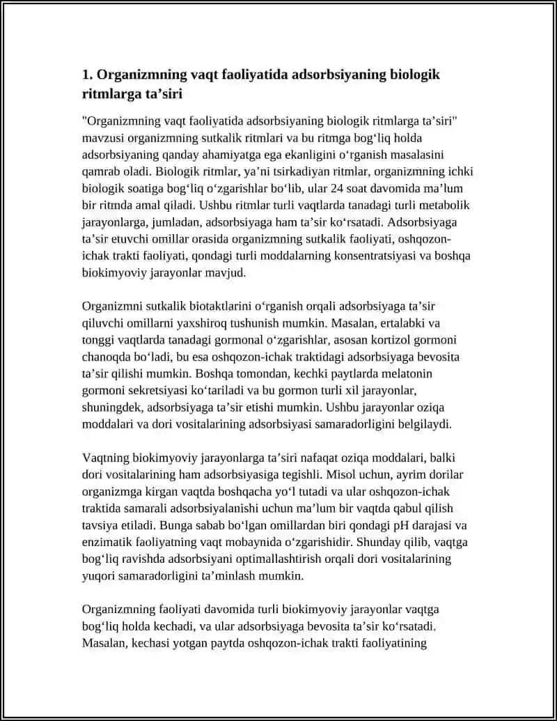 ORGANIZMNING VAQT FAOLIYATIDA VA DAVOLASH USULLARI ADSORBSIYA JARAYONINING AHAMIYATI 4
