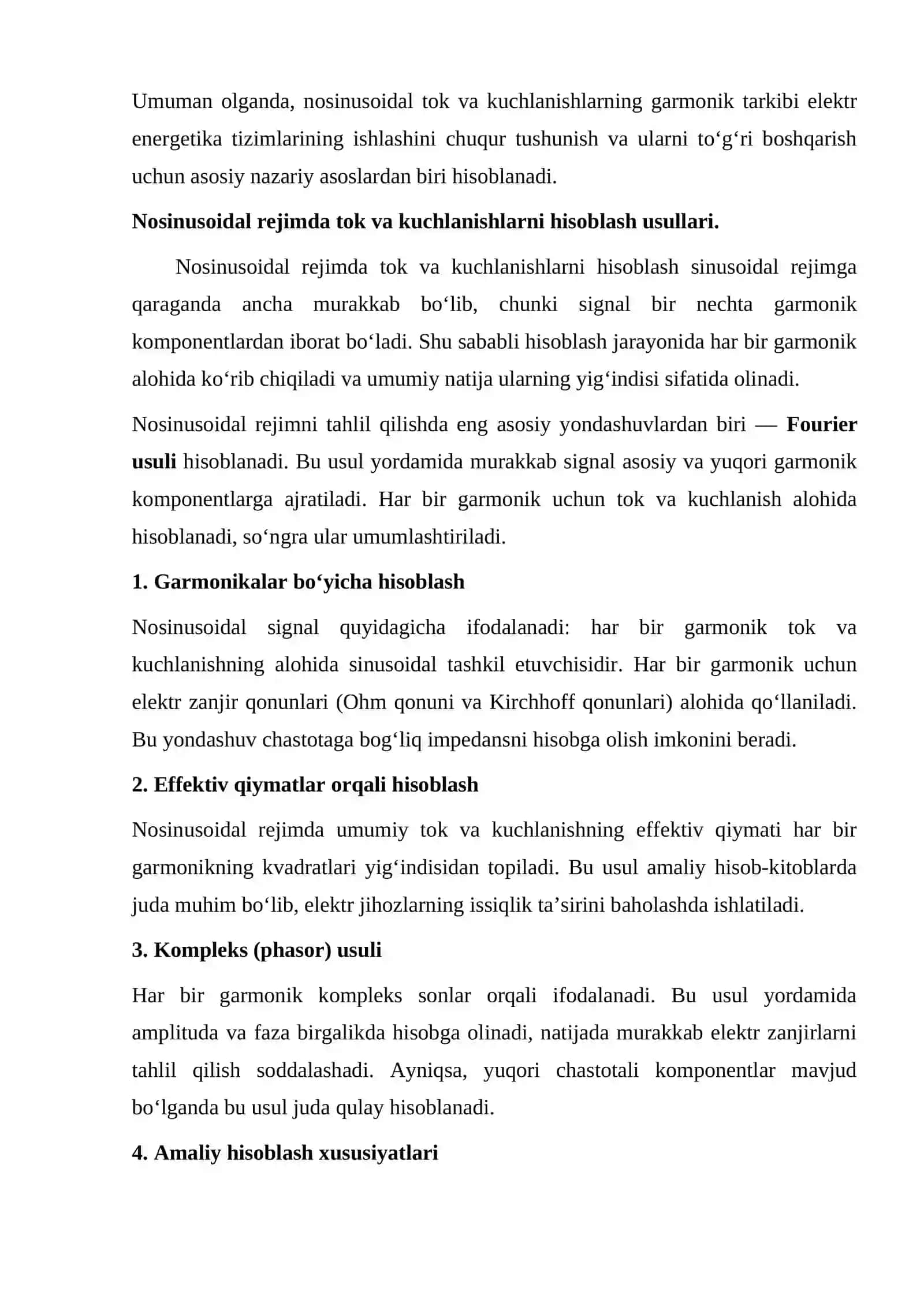 Nosinusoidal rejimda tok va kuchlanishlarni hisoblash 4