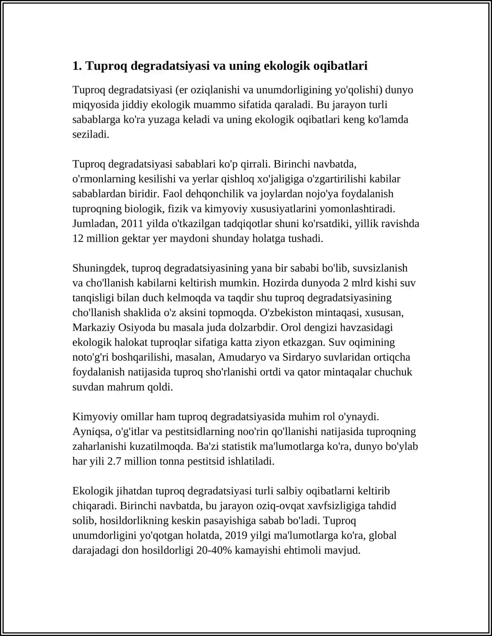 XALQARO VA RESPUBLIKA TUPROQ EKOLOGIK MUAMMOLARNI TAHLIL ETISHGA QARATILGAN ILMIY LOYIHALAR VA ULARNI ISHLAB CHIQISH JARAYONLARI 4
