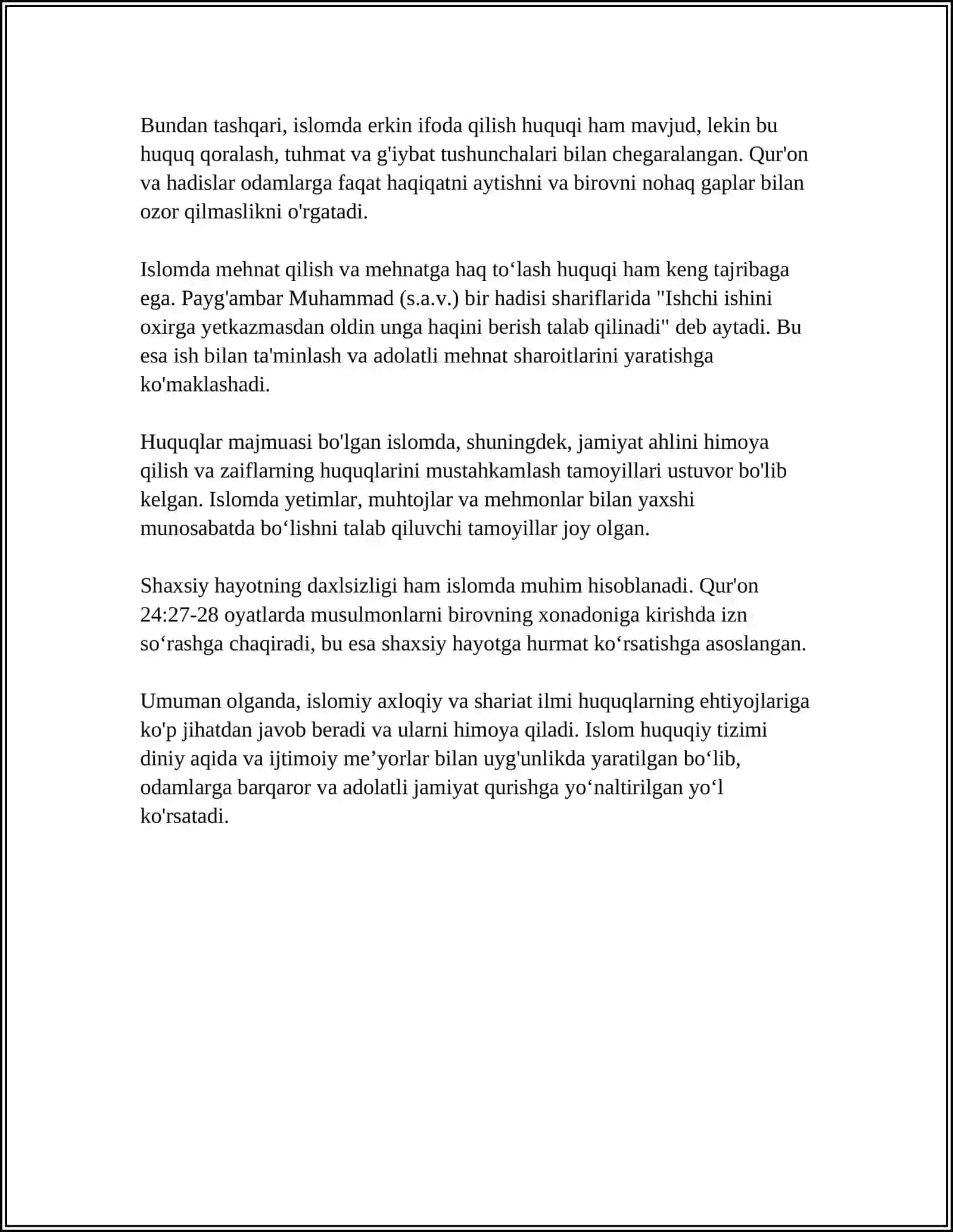 ISLOMDA INSON HUQUQLARI HIMOYASI IJTIMOIY TENGLIK ADOLAT VA DINIY BAGʻRI KENGLIK 4