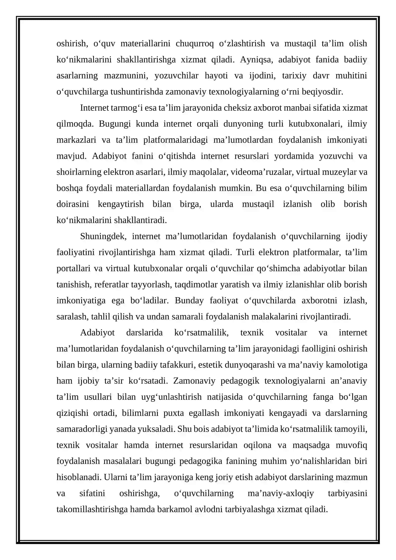 Adabiyot darslarida ko‘rsatmalilik. Texnik vositalar va internet ma’lumotlaridan foydalanish 4