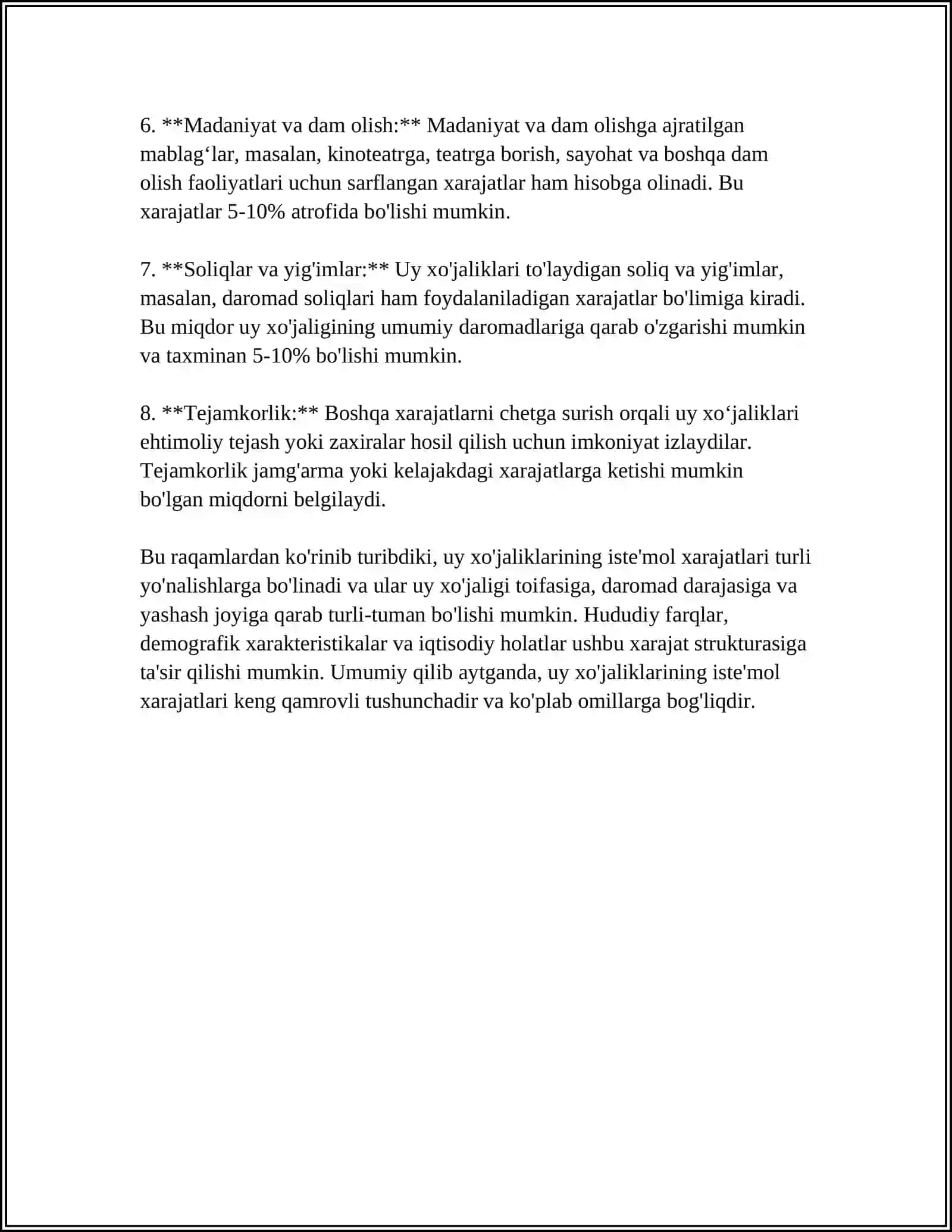 UY XOJALIKLARINING ISTEMOL SARFLARI INVESTTITSION SARFLAR DAVAT SARFLARI 4