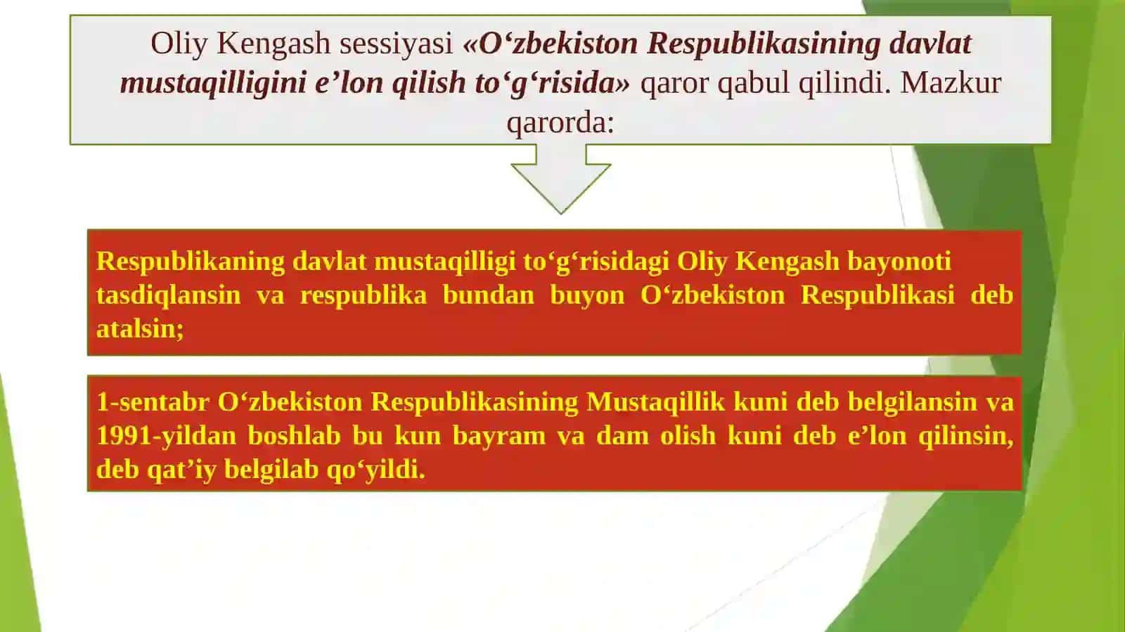 MUSTAQIL O‘ZBEKISTON RESPUBLIKASI TASHKIL TOPISHINING TARIXIY AHAMIYATI. O‘ZBEKISTONNING O‘ZIGA XOS ISTIQLOL VA TARAQQIYOT YO‘LI 4