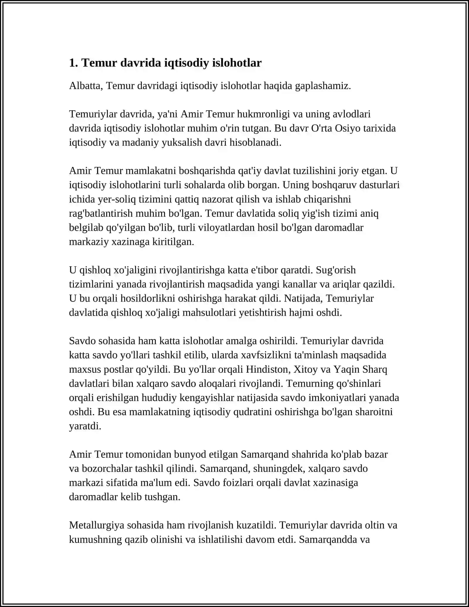 TEMUR VA TEMURIYLAR DAVRIDAGI IQTISODIY GʻOYALAR 4