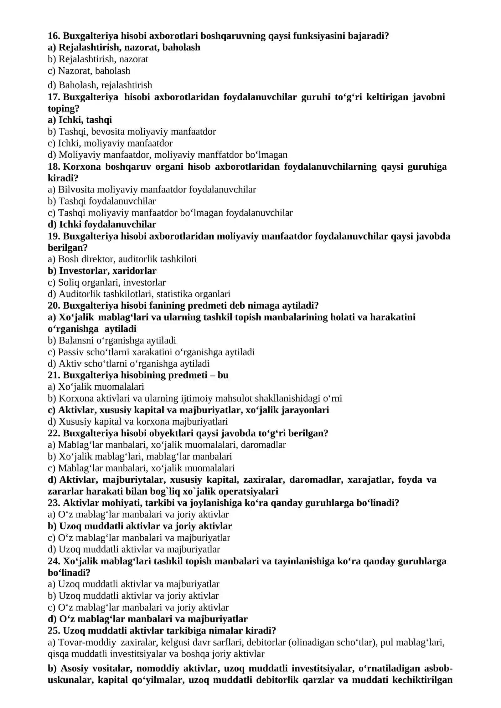 BIZNESDA BUXGALTERIYA HISOBI (FANIDAN TESTLAR TO‘PLAMI) 4