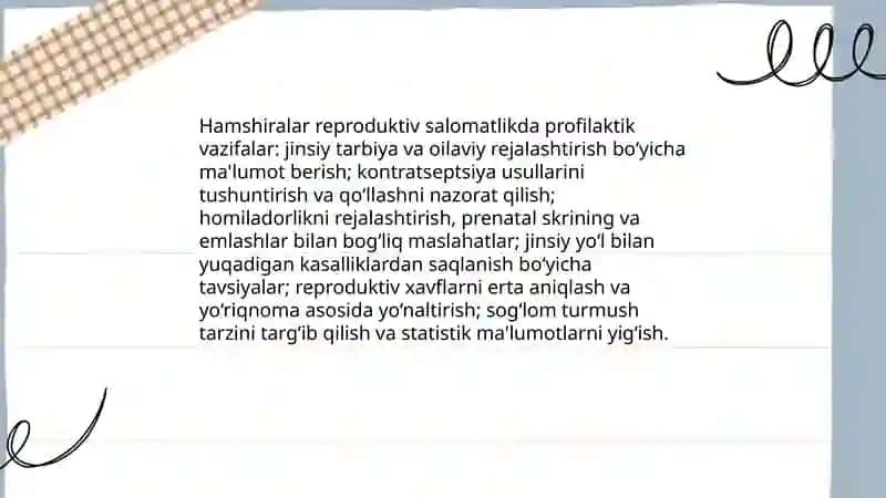 Reproduktiv salomatlikning valeologik tamoyillari va reproduktiv salomatlikda hamshiraning roli 4
